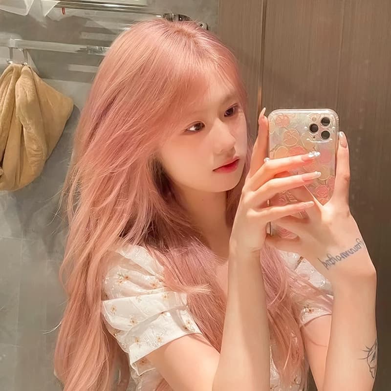Pink Wig Long Hair Natural Internet Celebrity Sweet Full Head Simulation Lolita Grapefruit Pink Long Curly Hair Big Waves