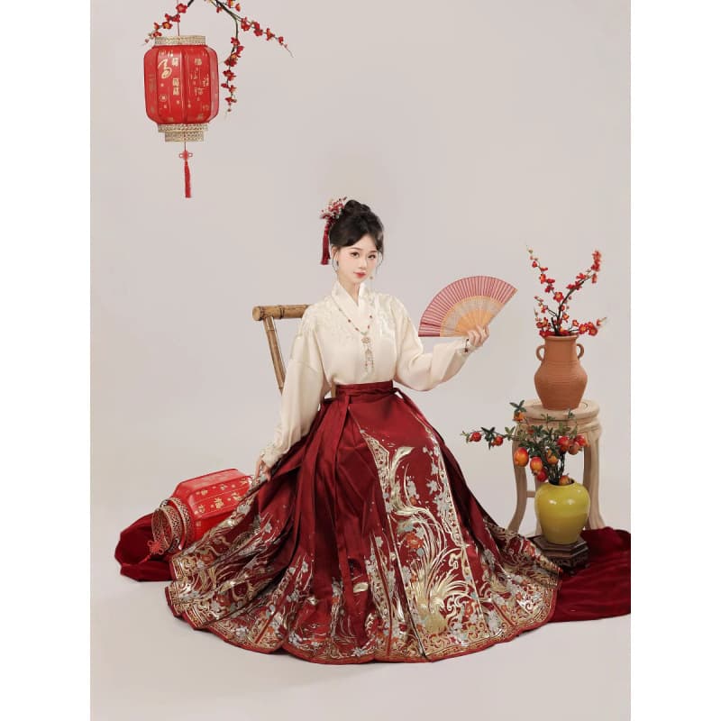 【Auspicious Omen】Imitation Zhuanghua Brocade with Gold-Woven Horse-Face Skirt + Feixiu Sleeves