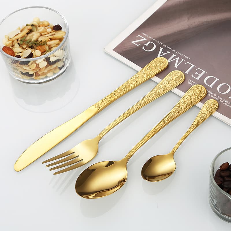 410 Stainless Steel Vintage Embossed Phoenix Tail Cutlery, Christofle Pattern Knife Fork Spoon, Floral Cutlery Dessert Spoon Fork Set