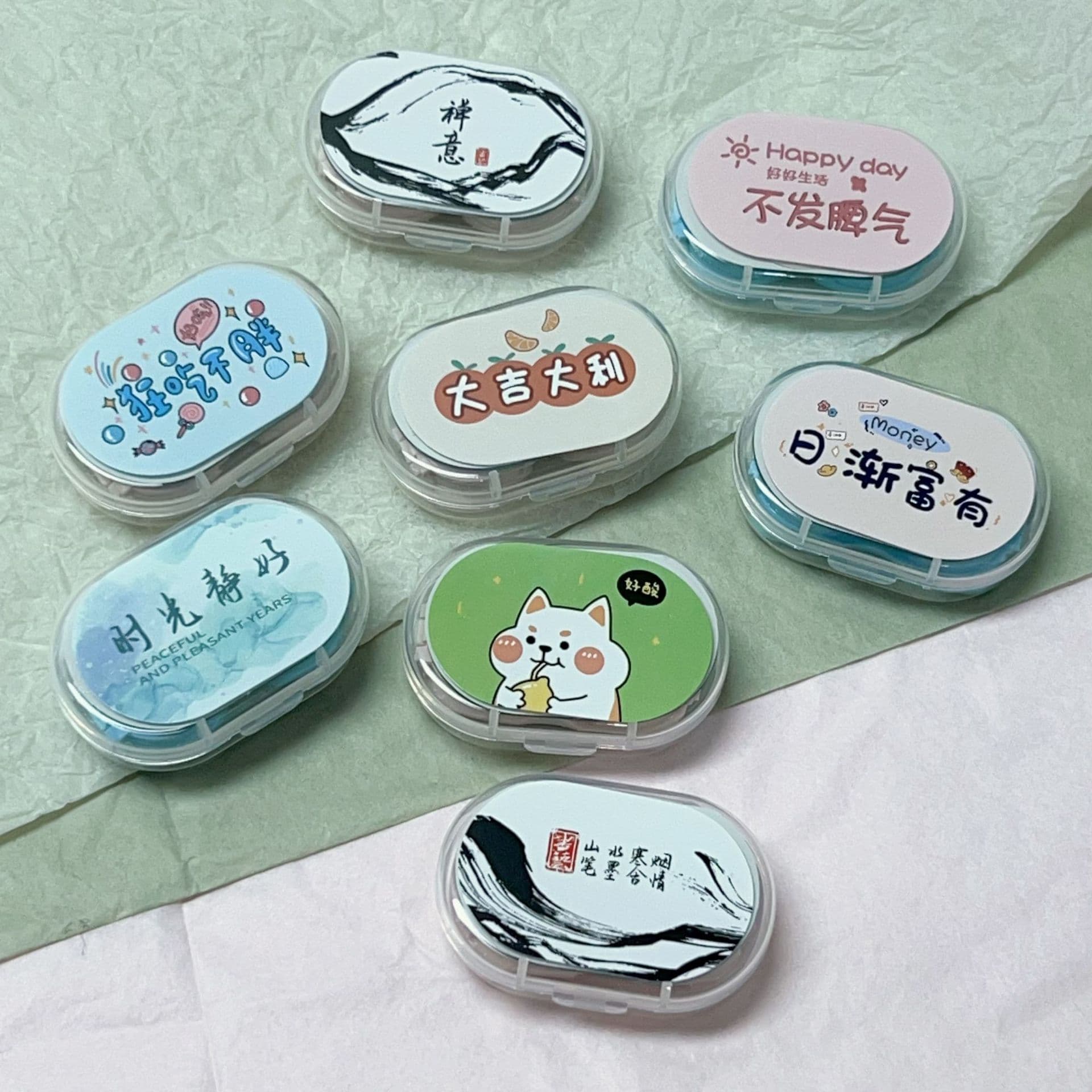 New cute cartoon-style contact lens case with mirror, double case, 1713
