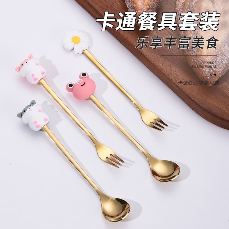 Cross-border stainless steel children's tableware food-grade stainless steel forks and spoons two-piece set portable boxed gift combination wholesale