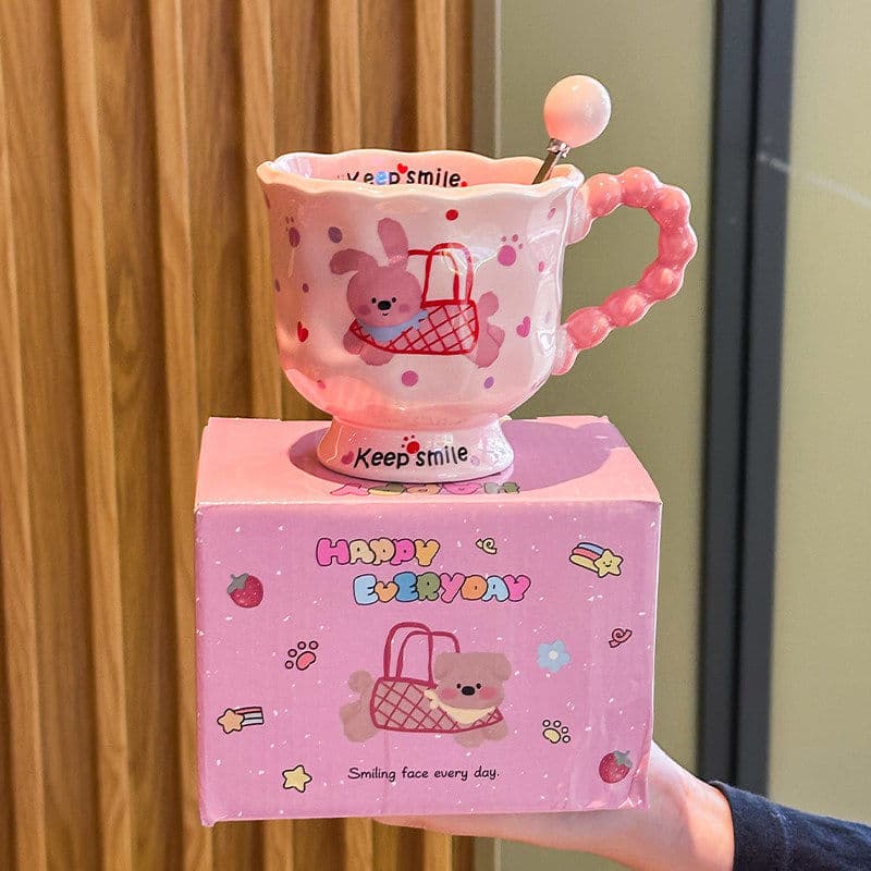 Adorable Pet Rabbit Stemmed Cup, High-Face Ceramic Mug for Women, Couple Coffee Cup, Exquisite Birthday Gift