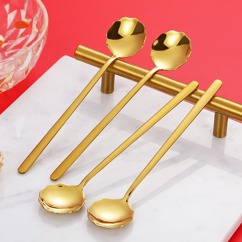 304 Stainless Steel Spoon Gold Bird's Nest Spoon Korean Round Spoon Dessert Coffee Spoon Snow Fungus Stirring Spoon Gift Spoon