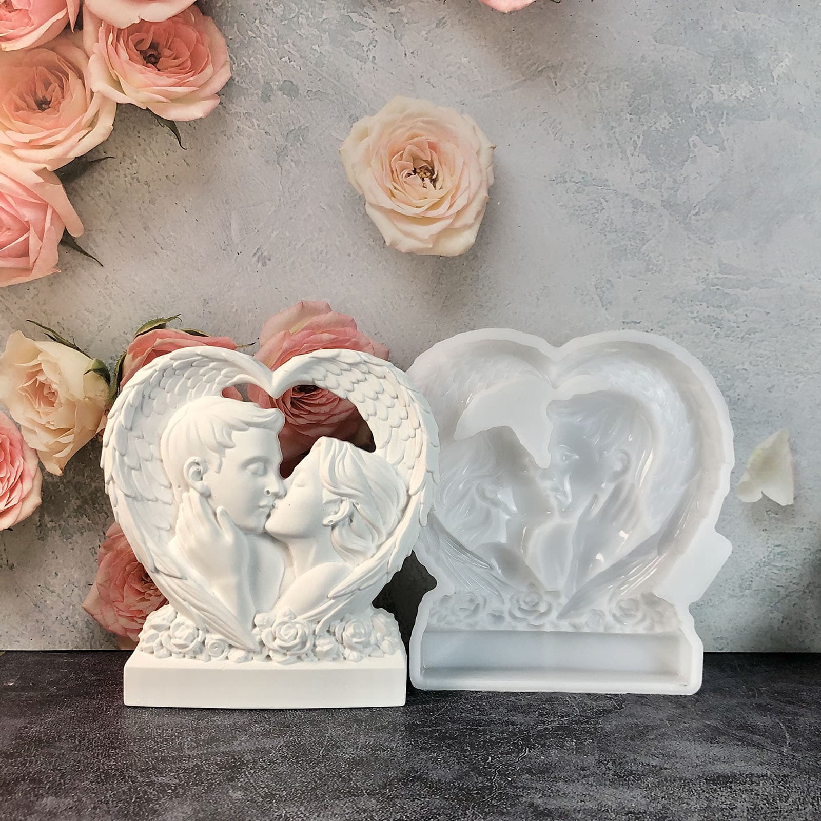 X1714 Winged Couple Figurine Decorative Cement Plaster Mold DIY Silicone Mold