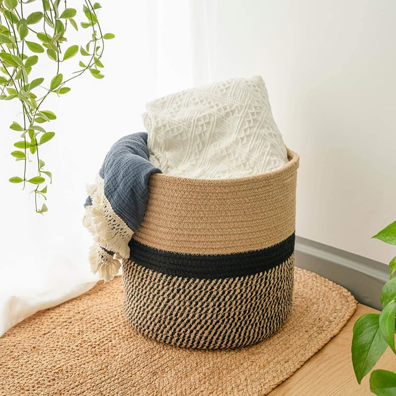Cotton rope woven basket flower pot basket straw woven round storage basket home decoration dirty clothes basket dirty clothes basket storage basket