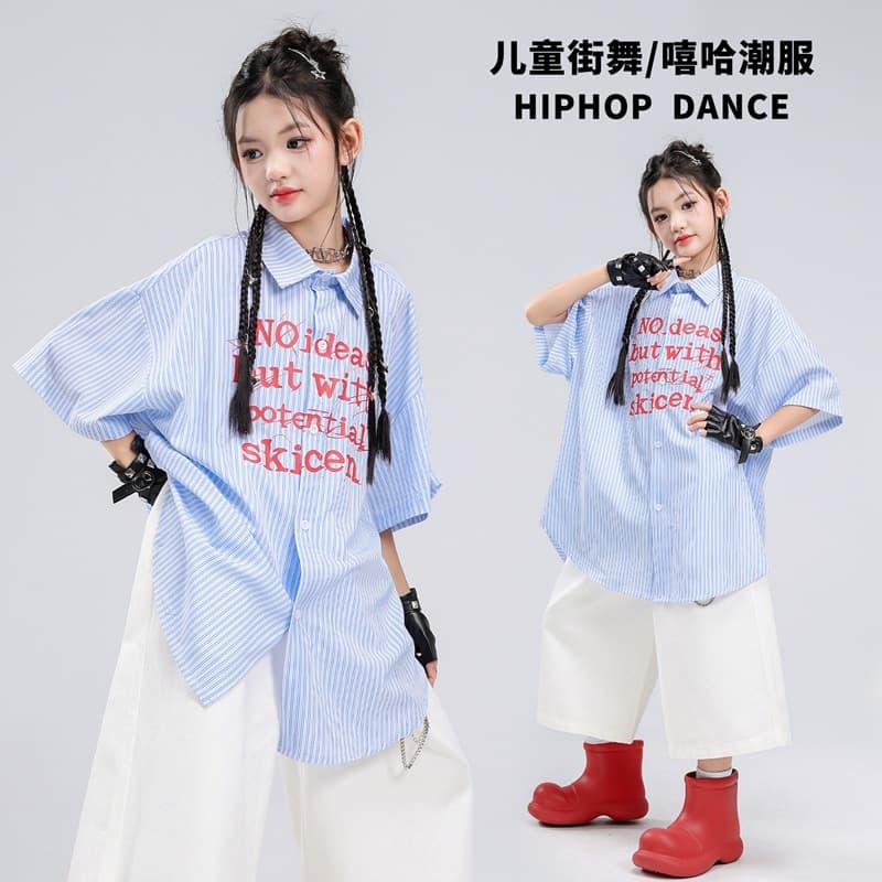 Street dance children's trendy clothing summer cool and handsome hip-hop style street hiphop personality table shirt performance clothing suit fashionable