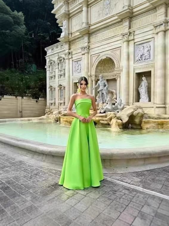 Green Evening Gown for Banquet, Strapless Elegant Slimming Dress for Choir, Art Exam, Adult Ceremony, Red Dress