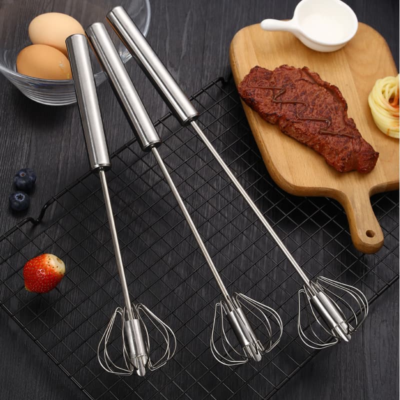 Press-Type Whisk Stainless Steel Semi-Automatic Whisk Household Handheld Rotating Whisk Baking Utensil