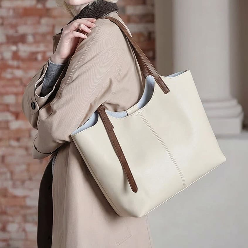Genuine Leather Women's Crossbody Bag Summer Handheld Large Bag Cowhide Tote Bag Office Commuter Single Shoulder Bag Women Large Capacity
