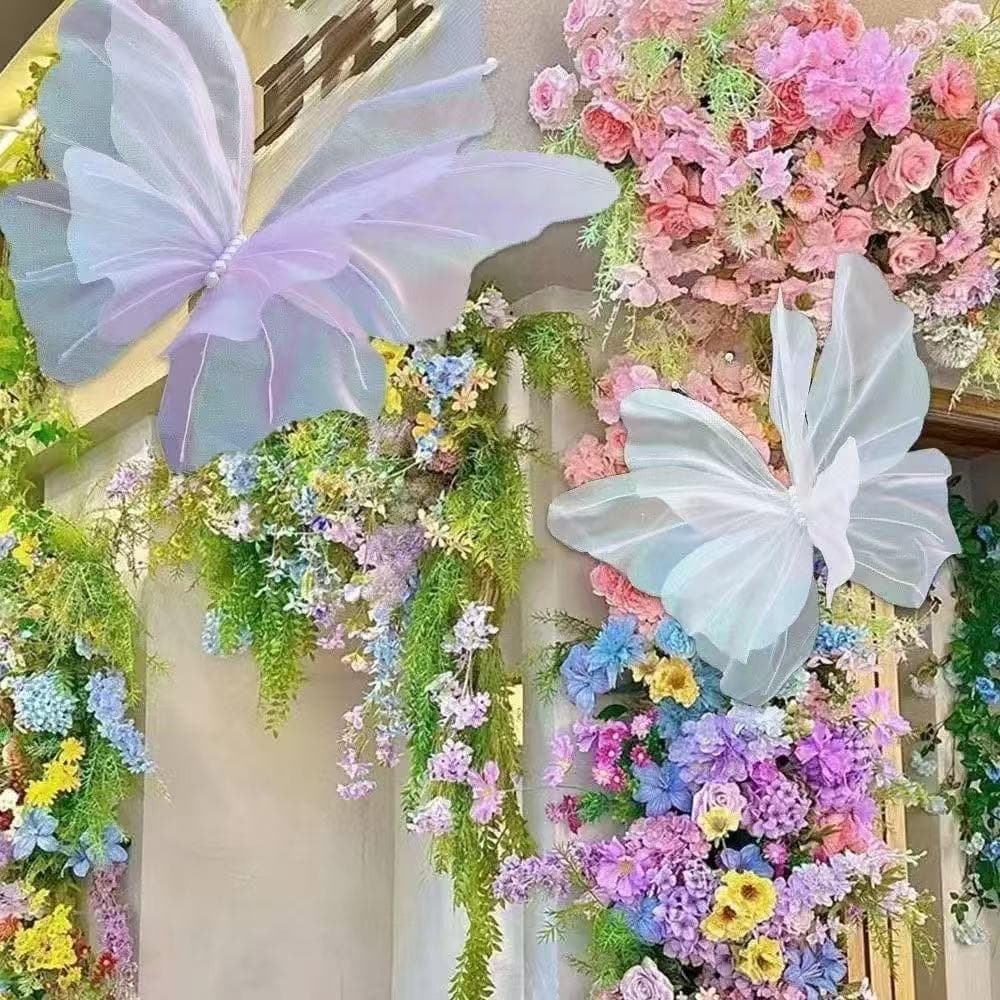 3D Tulle Flower Aisle Lead Silk Tulle Flower Wedding Butterfly Pearl Iridescent Wedding Room Decoration Living Room Wedding Venue Decoration