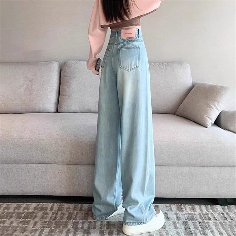 Light Narrow Wide-Leg Jeans for Women Fall New High-Waist Petite Slimming Loose Draping Straight-Leg Floor-Length Pants