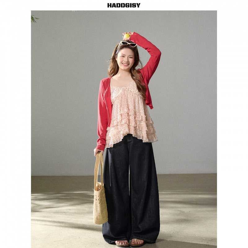 Tencel Fabric + Lining + Shirring French Polka Dot Ruffle Camisole Top for Women Going Out Trendy Top