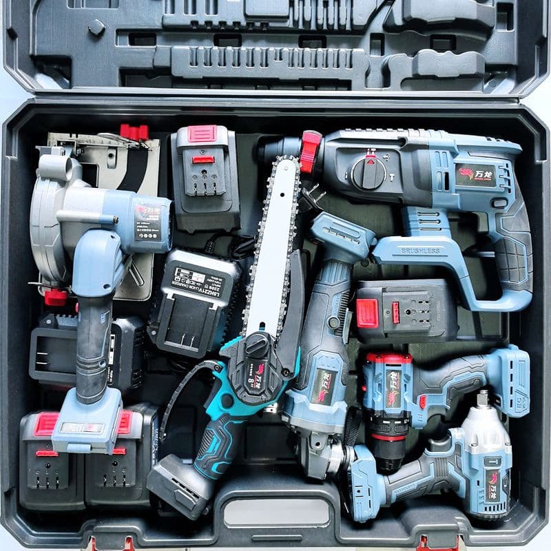 German Multifunctional Lithium Power Tool 4-Piece Set: Hammer Drill, Angle Grinder, Electric Wrench, Single-Hand Saw, Electric Chainsaw