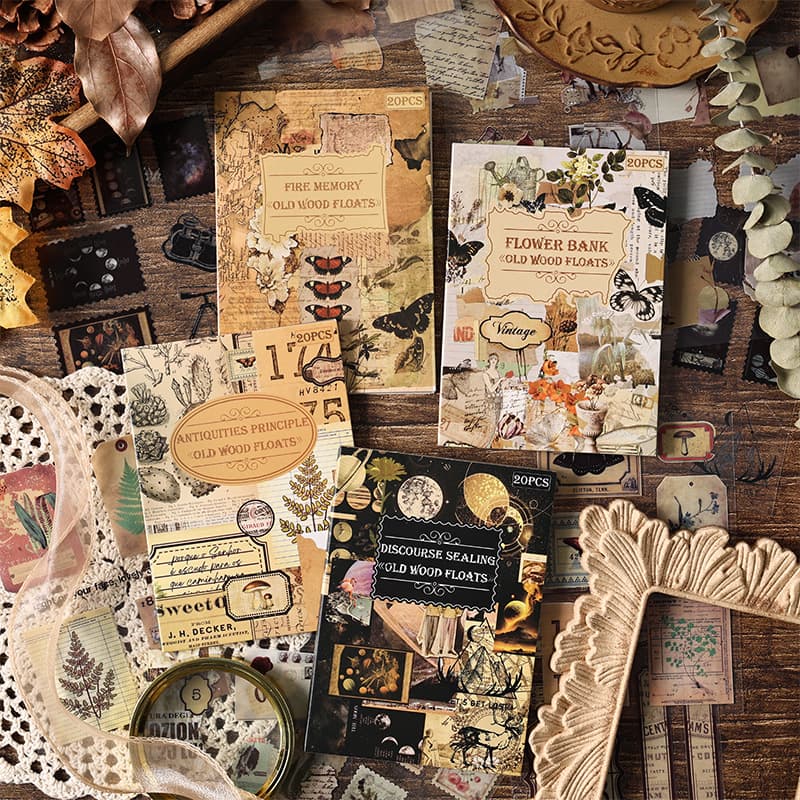 Yuezhen Vintage Wood Grain Floating Sticker Decal Album Waterproof PET Creative Sticker Book Journaling Supplies