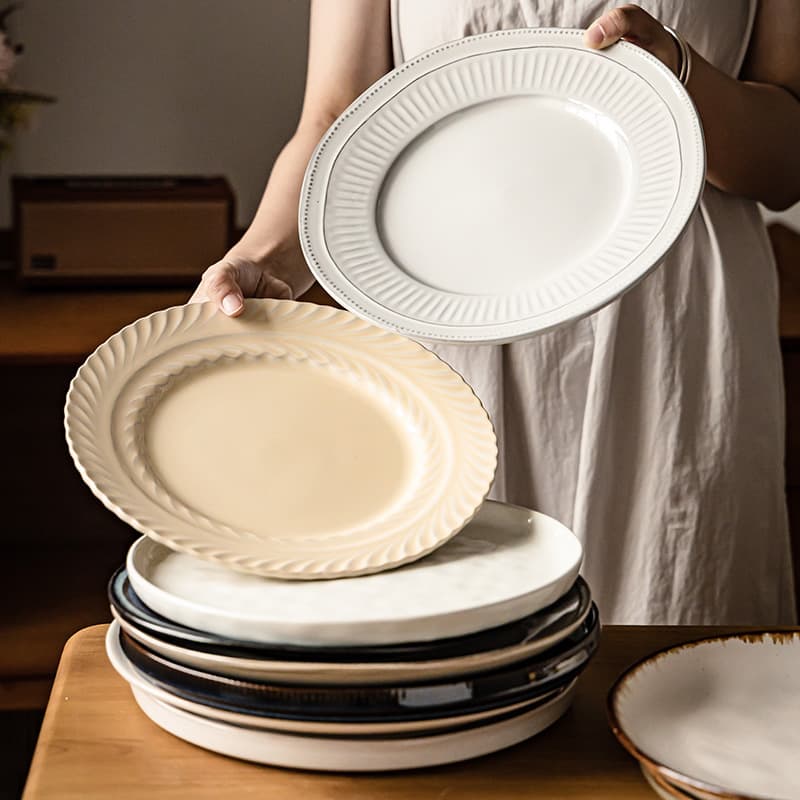 Ceramic Dinner Plates Collection Home Tableware Plates Elegant Western Food Plates Vintage Round Plates Steak Plates Pasta Plates