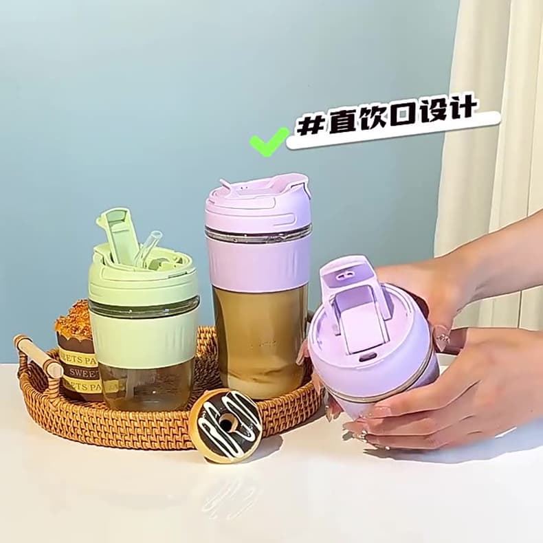 One-piece drop-shipping high-looking portable straw water cup coffee cup glass double drinking cup girl cup insulated cup sleeve
