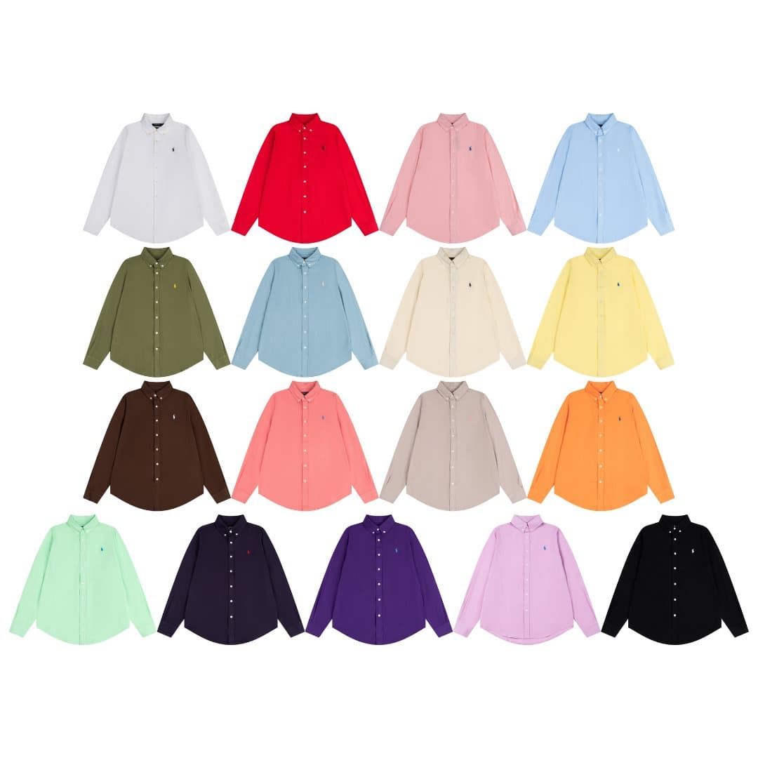 2026 Summer Versatile RL Classic Pony Logo Embroidered Linen Solid Button-Down Collared Long-Sleeve Shirt for Men and Women