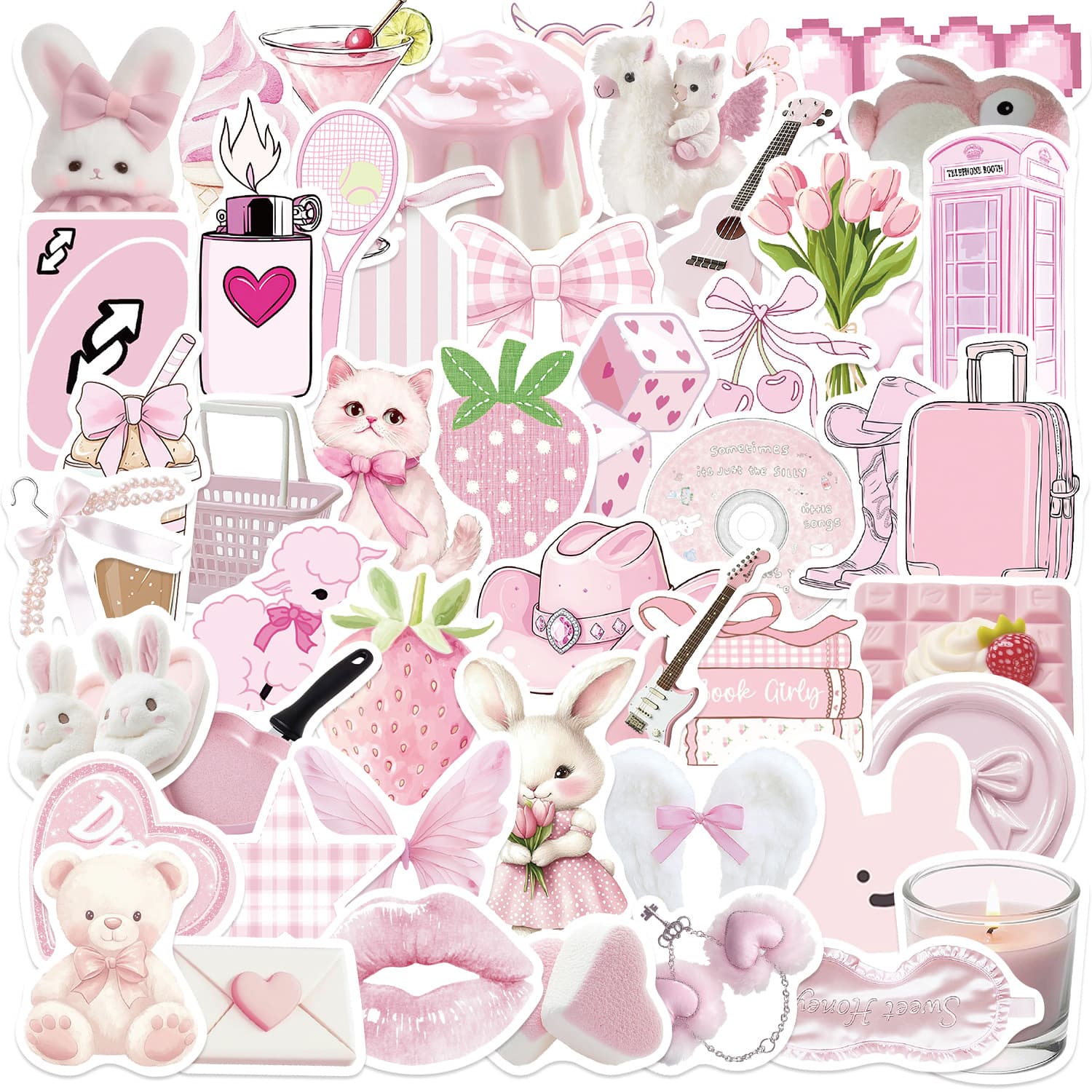 50 Pink Aesthetic Graffiti Stickers for Journaling, Scrapbooking, Phone, Notebook Decoration, Waterproof