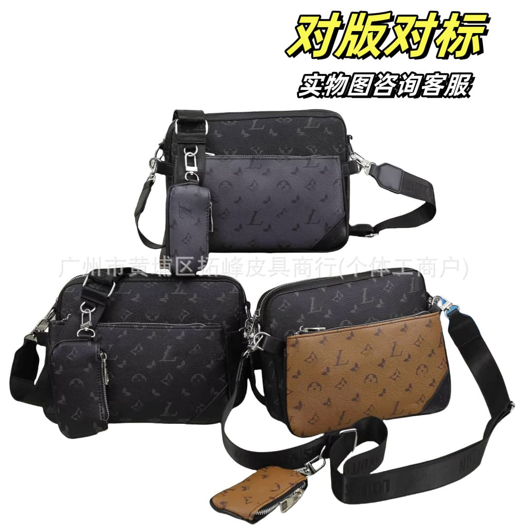 Cross-border Hot Classic Embossed 3-in-1 Messenger Bag Light Luxury Business Shoulder Crossbody Bag Large Capacity Men's Handbag