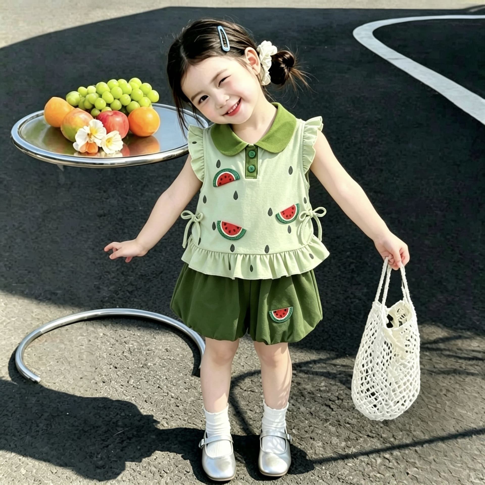 Fresh Green Baby Summer Suit Cute Fruit Watermelon Pattern Girls Sleeveless Summer Suit 2026 Summer