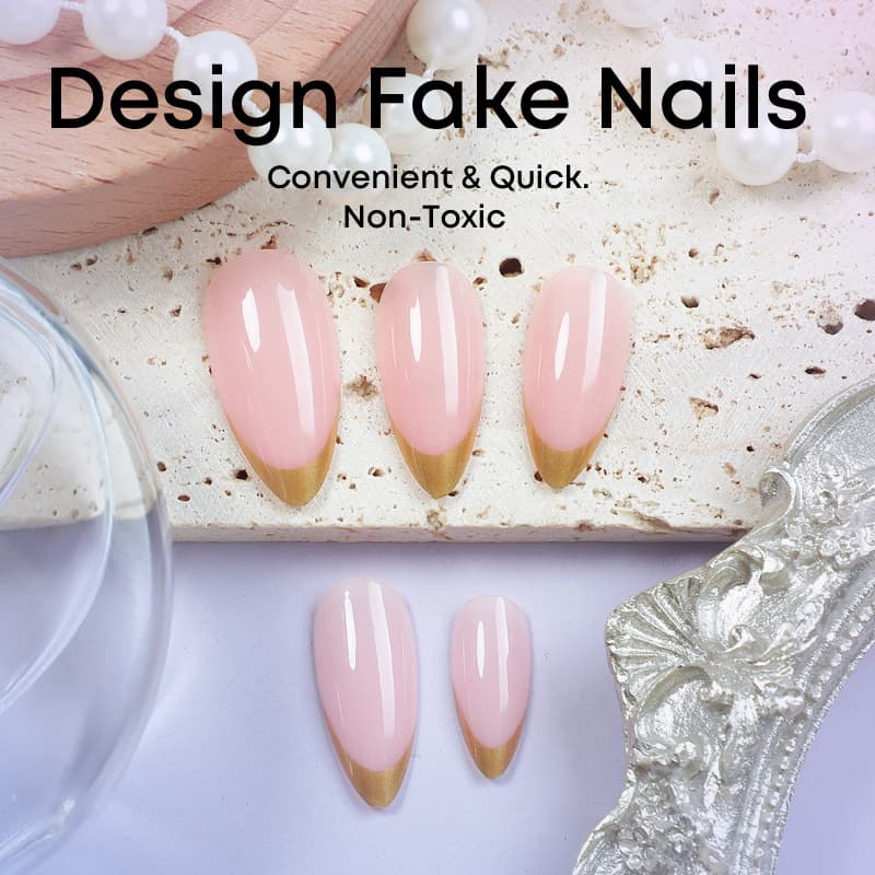 Cross-border Hot Selling Gold French Tip Press On Nails Simple Press On Nails Almond Shape Shiny Solid Color False Nails Wholesale