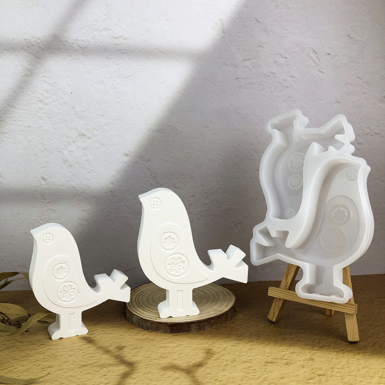 X0677 Two Bird Figurine Decorative Cement Plaster Mold DIY Silicone Mold