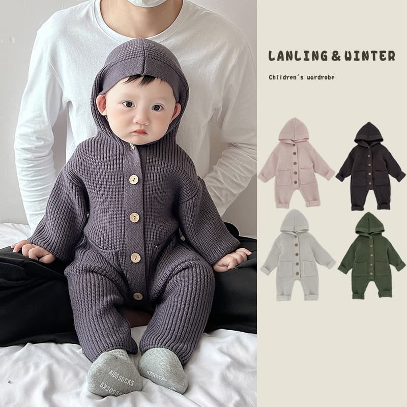 Korean-style Solid Knit Baby Romper for Newborns and Infants, Autumn/Winter Outerwear for Boys and Girls, Suitable for Full Moon and First Birthday
