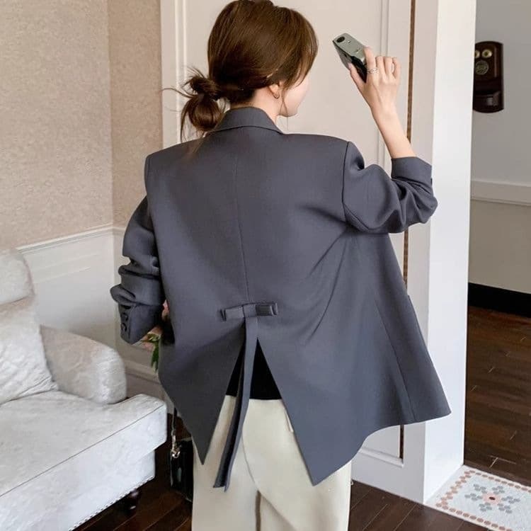 Wholesale super hot casual gray suit jacket for women in spring and autumn new design with discreet slit bow suit