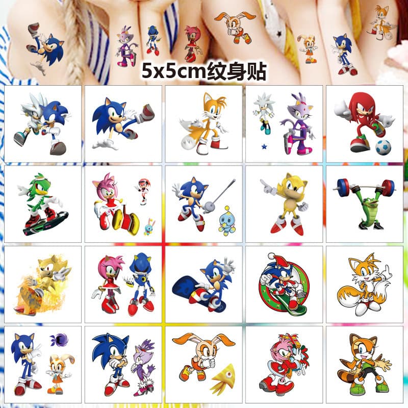 5x5cm Sonic tattoo stickers 20 sheets cartoon tattoo stickers water transfer disposable tattoo birthday party