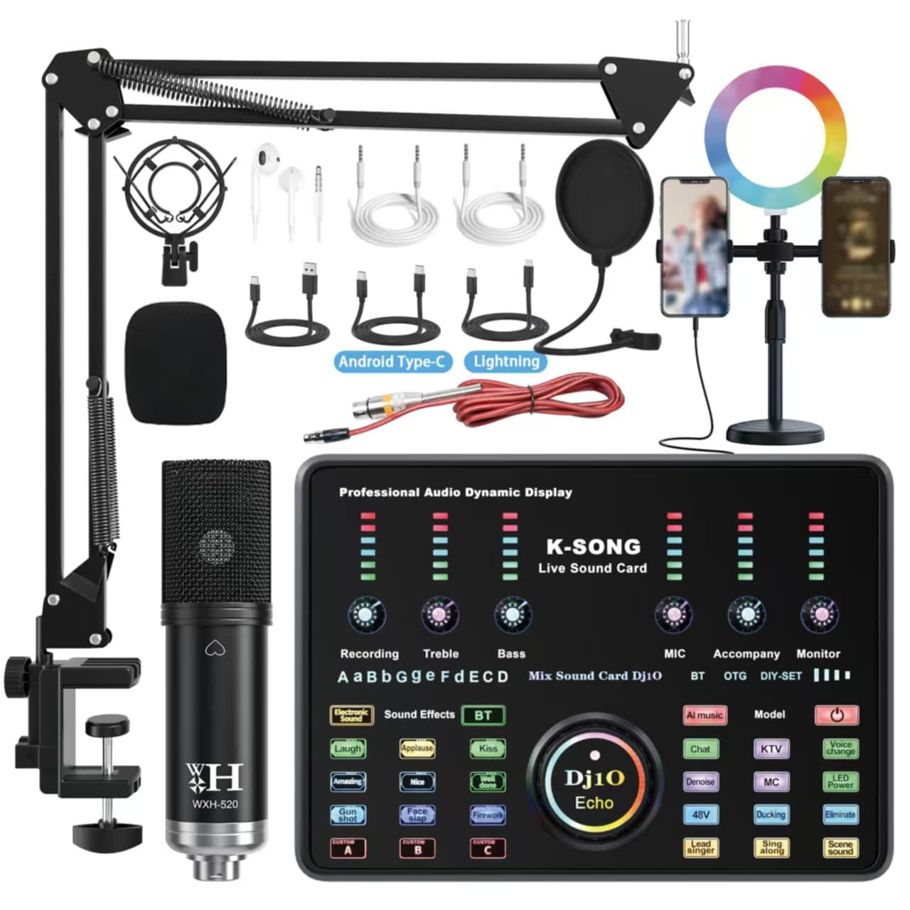 Lazada Live Sound Card Full Set Factory Wholesale Reverb Gain USB Live Sound Card for PK, Sales, Gaming, and Karaoke