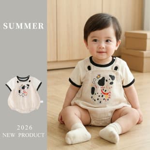 Baby Boy Summer Romper Thin Super Cute Cartoon Overalls Two-Piece Set Infant Toddler Onesie