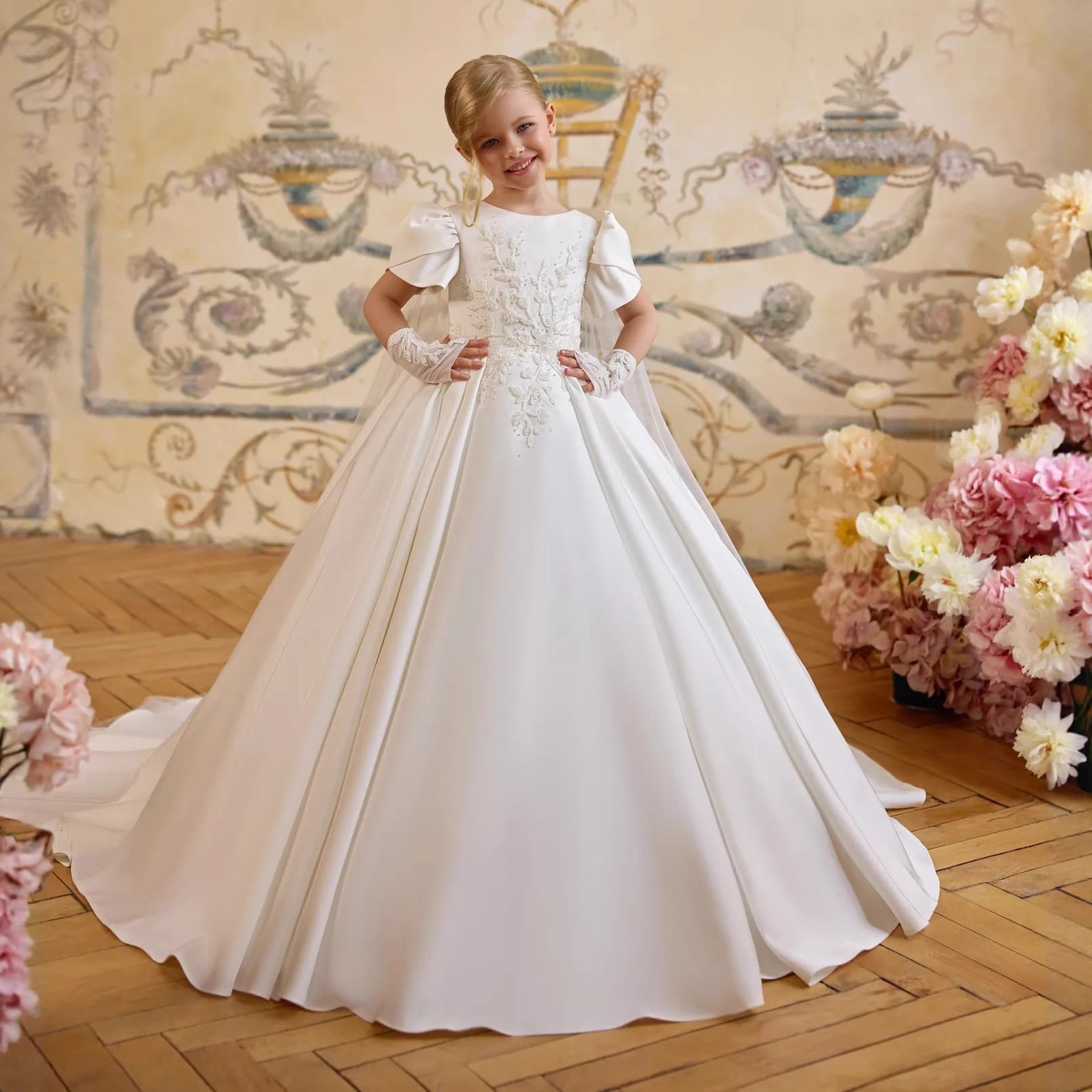 European and American Children's Trailing Gown Princess Dress Girls' Performance Costume Flower Girl Tutu Dress Factory Direct Wholesale