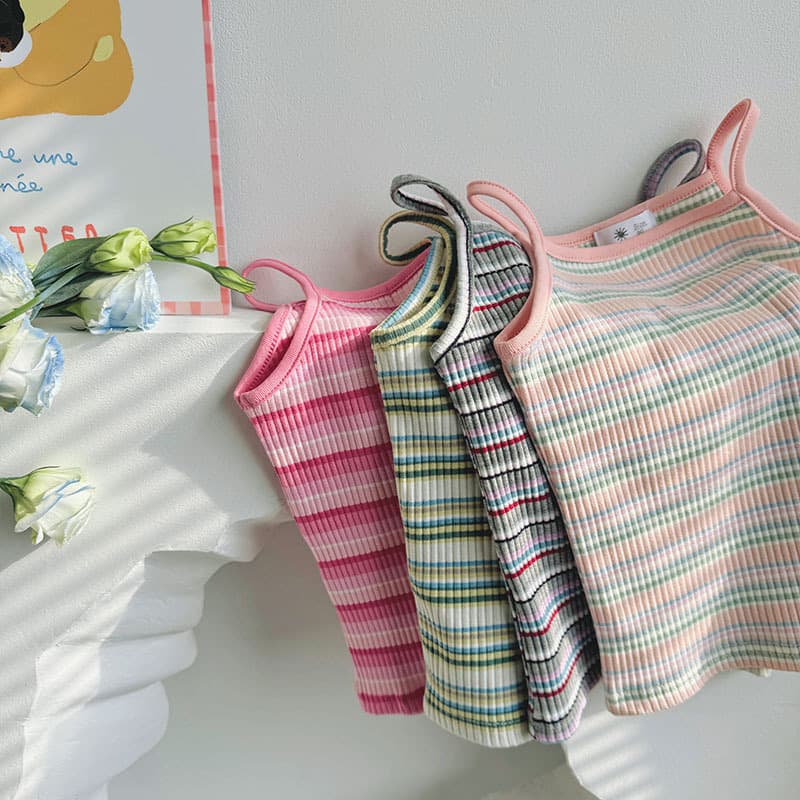 Cross-Border Girls' Camisole Foreign Trade Color Summer Women's Baby Sleeveless Top Cartoon Embroidered Slim Stretch Casual Vest