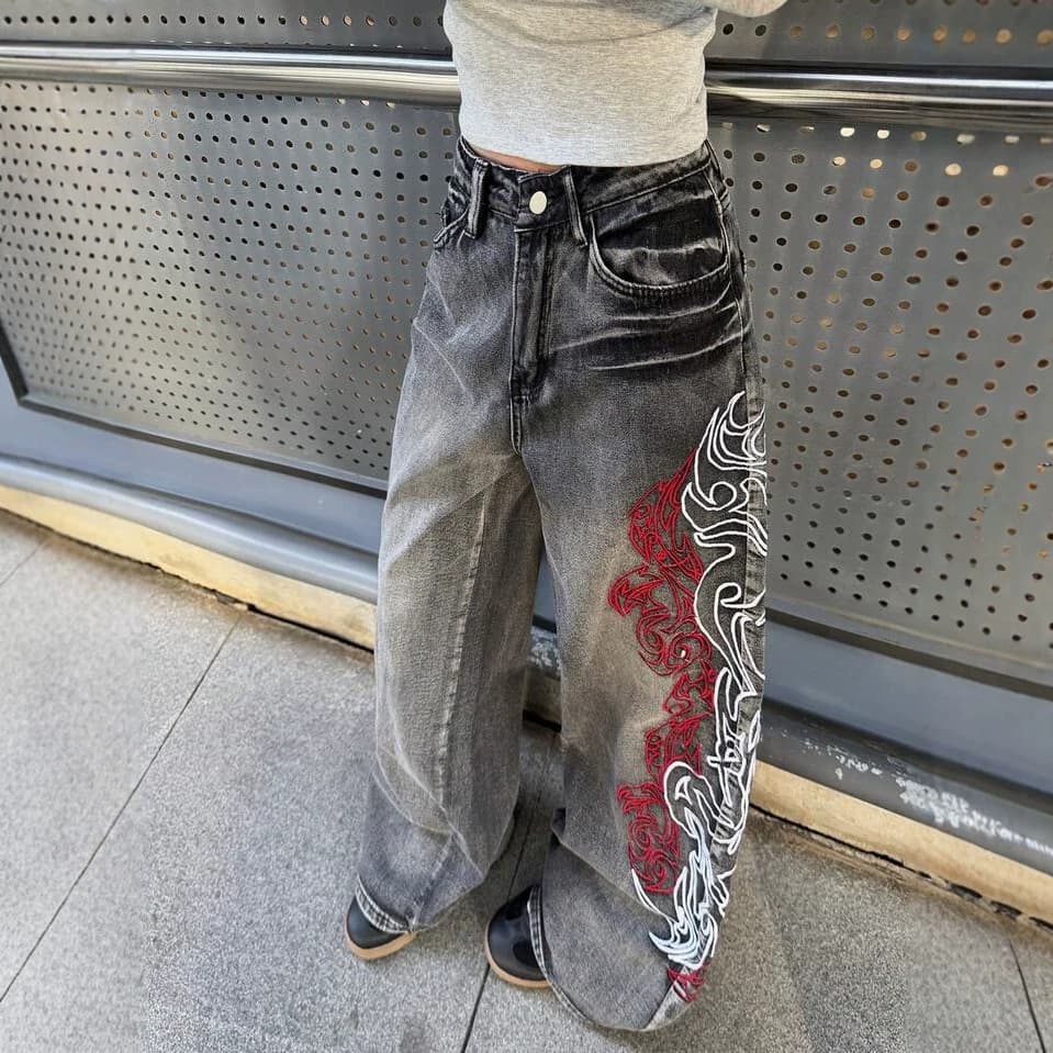 European and American Style Cross-border 2026 New Washed Denim Jeans Unisex Retro High Street 2K Trendy Straight Leg Pants Ins