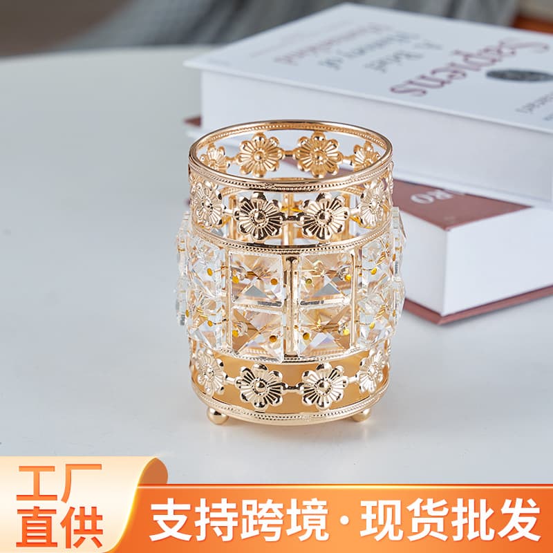Wholesale Ins European Gold Crystal Makeup Brush Storage Pen Holder, Makeup Brush Holder, Eyebrow Pencil Holder, Comb