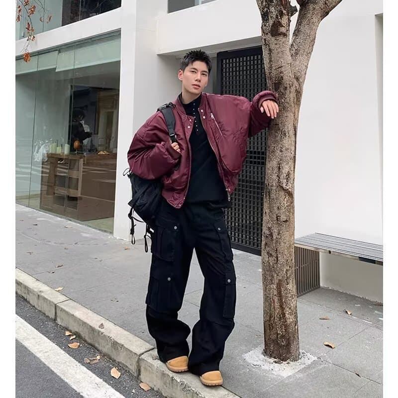 Cross-border Burgundy Short Bomber Jacket Women Spring American High-end Baseball Jacket Coat New Style