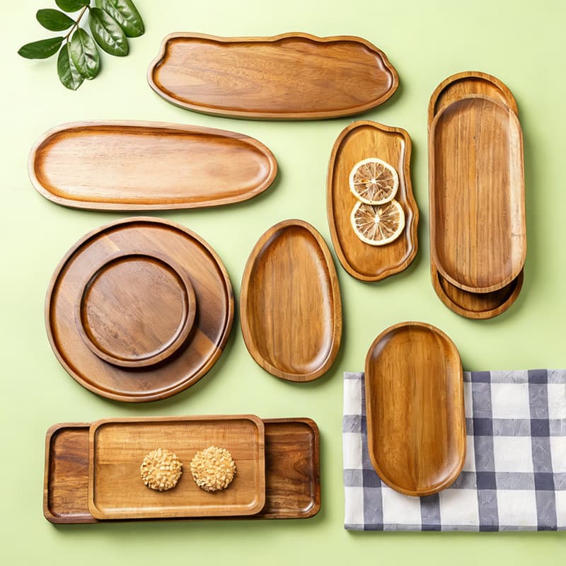 Japanese-style wooden tea tray, wood tray, round wooden plate, cup holder, home storage, bread plate, fruit platter