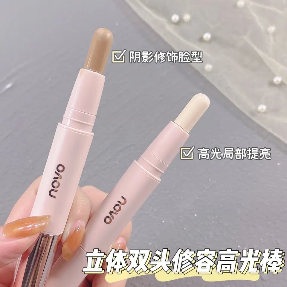 NOVO 3D Dual-Ended Contour & Highlight Stick - Nose Shadow, Face Contour, Highlighting, Beginner-Friendly Under-Eye Brightening Pencil