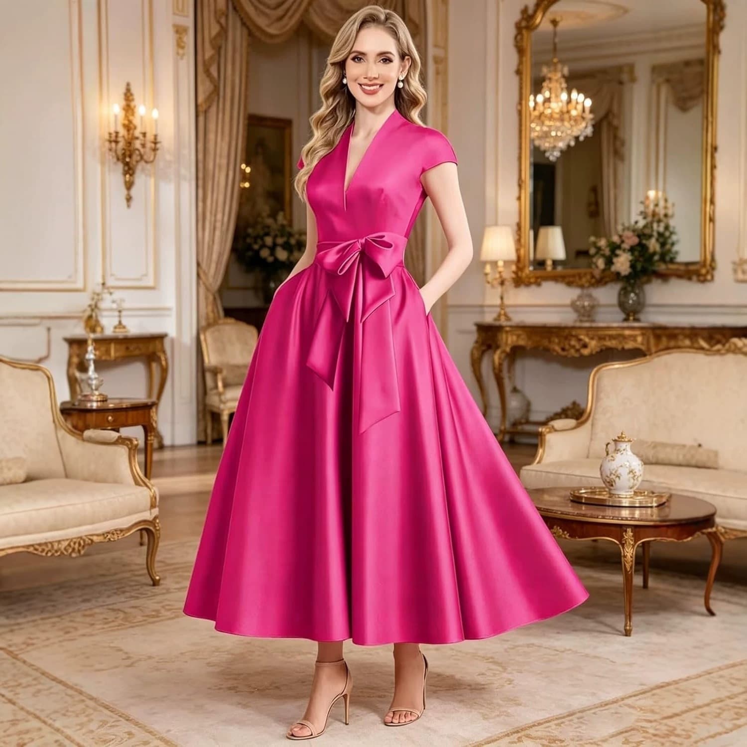 Cross-border dress women's 2026 summer new fashion V-neck right shoulder waist large skirt solid color dress dress