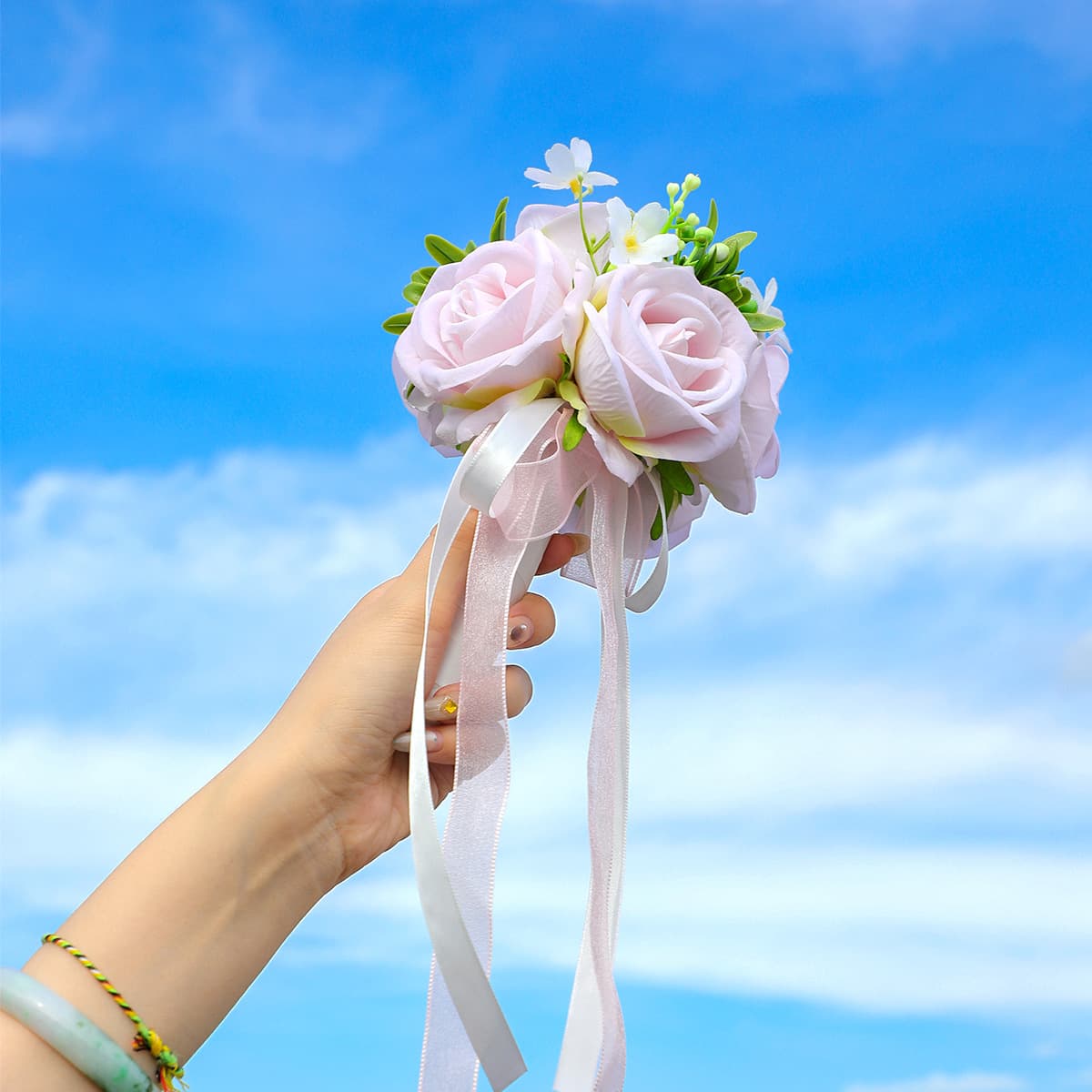 Soft Light Pink Rose Bridal Bouquet Wedding Outdoor Photography Artificial Flowers Korean-style Minimalist Wedding Dress Bridal Bouquet