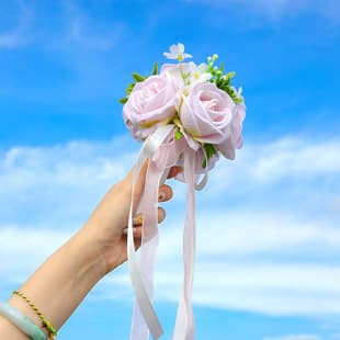 Soft Light Pink Rose Bridal Bouquet Wedding Outdoor Photography Artificial Flowers Korean-style Minimalist Wedding Dress Bridal Bouquet