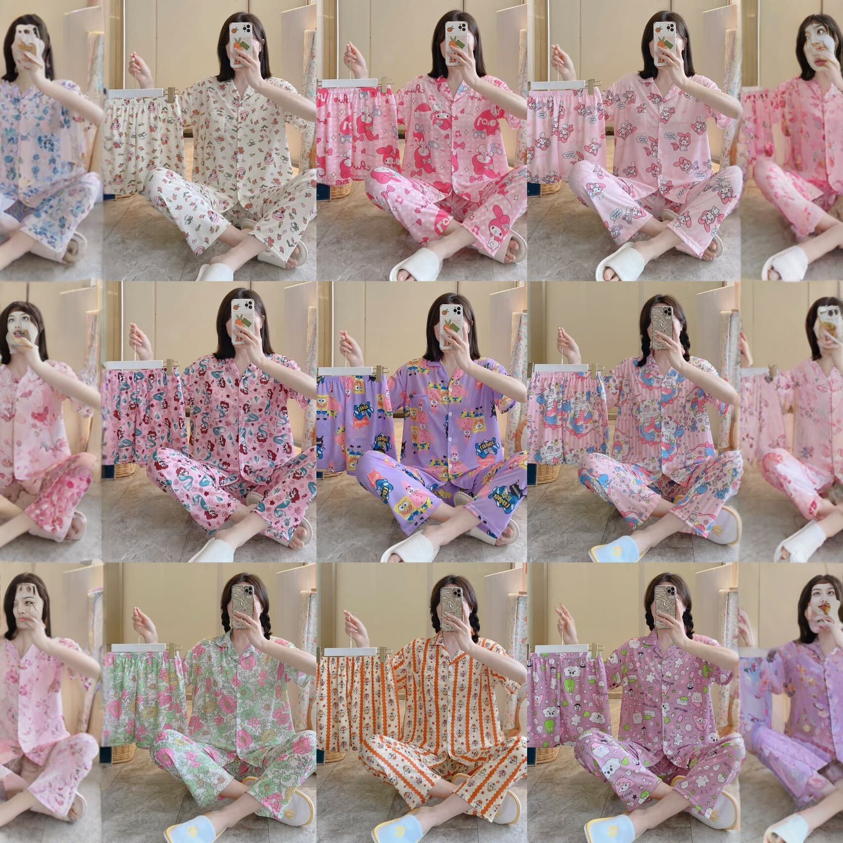 Overseas Cross-border Internet Celebrity Live Streaming Pajamas Women's Summer Three-Piece Set Short Sleeve Long Pants Set Cartoon Cute Casual Loungewear