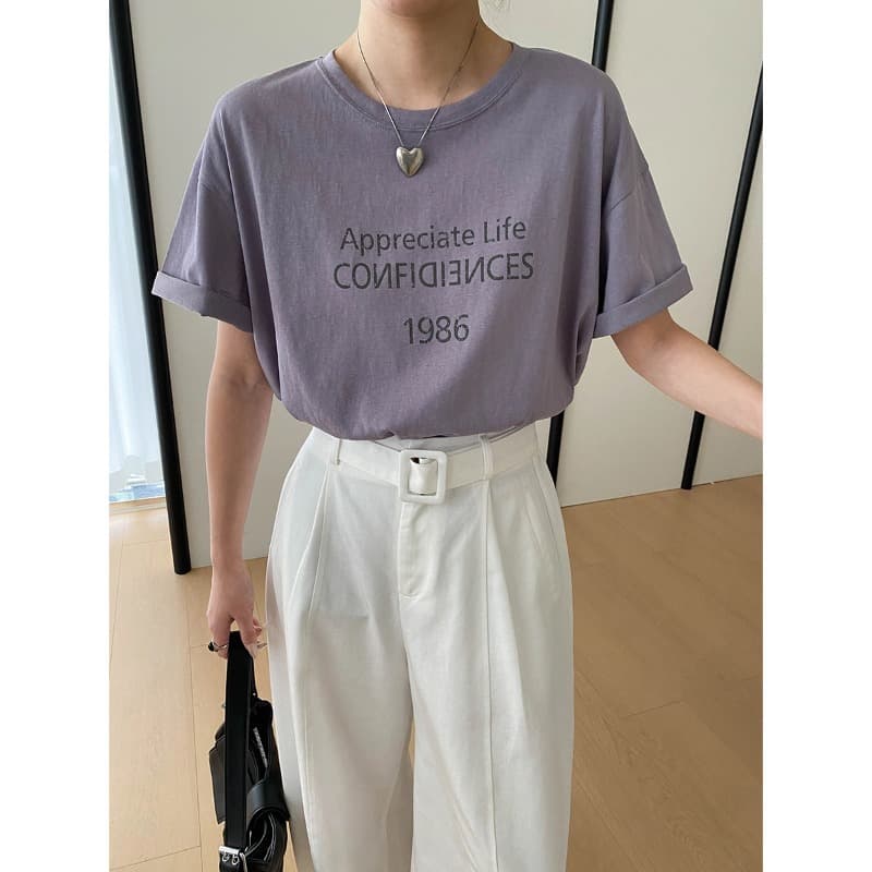 Sinnan Casual Style Vintage 1986 Letter Print Versatile Round Neck Loose Short Sleeve T-Shirt Sn8778