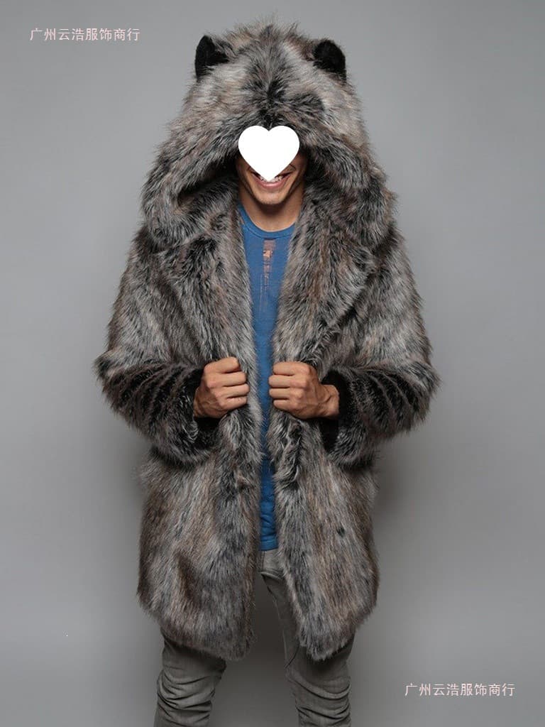 New European and American Faux Fur Coat for Men, Winter Casual Warm Mink-Like Long Coat