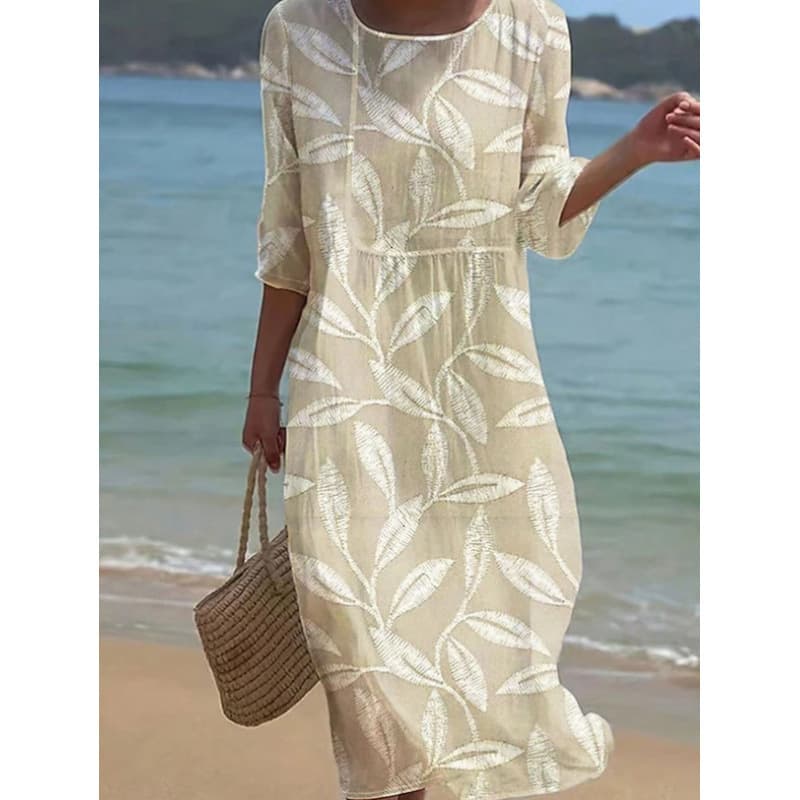 Women's Beach Vacation Dress, New Cross-Border European and American Style, Loose Round Neck, 3D Print, Fresh Summer