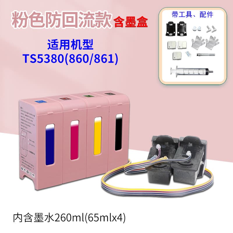 Complete 860/861 cartridge CISS parts in pink/blue colors for Canon TS5380 printers