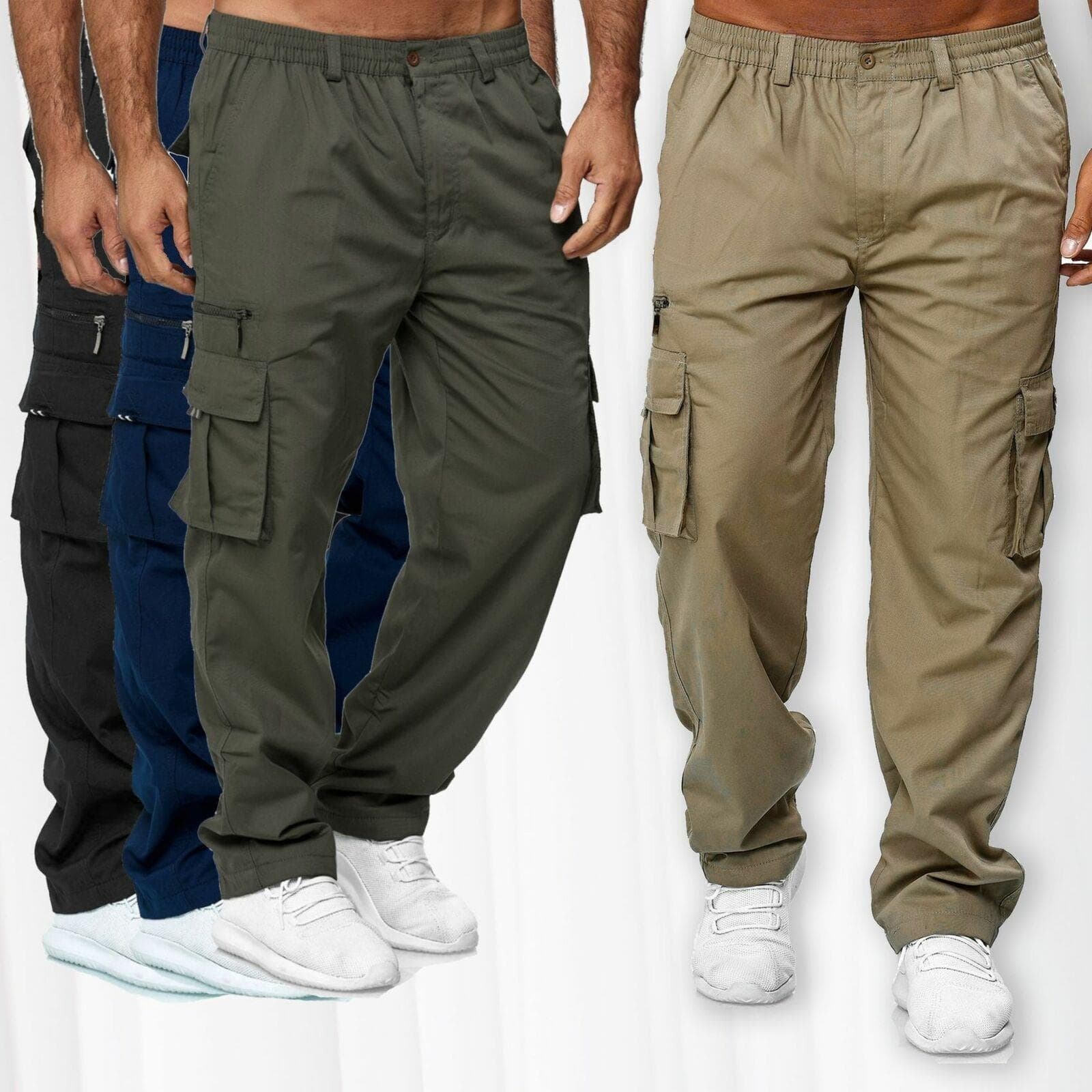 Men's Casual Multi-Pocket Loose Straight-Leg Cargo Pants Outdoor Pants Fitness Pants
