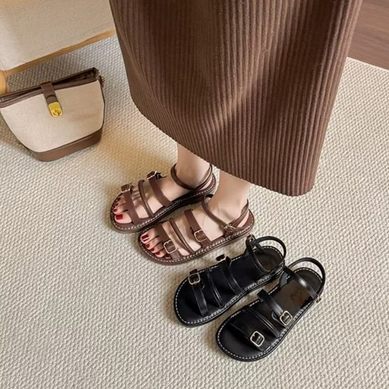 Roman Sandals Women's Summer Outdoor 2026 New Brown Flat Thin Strap Versatile Beach Sandals Slides Women