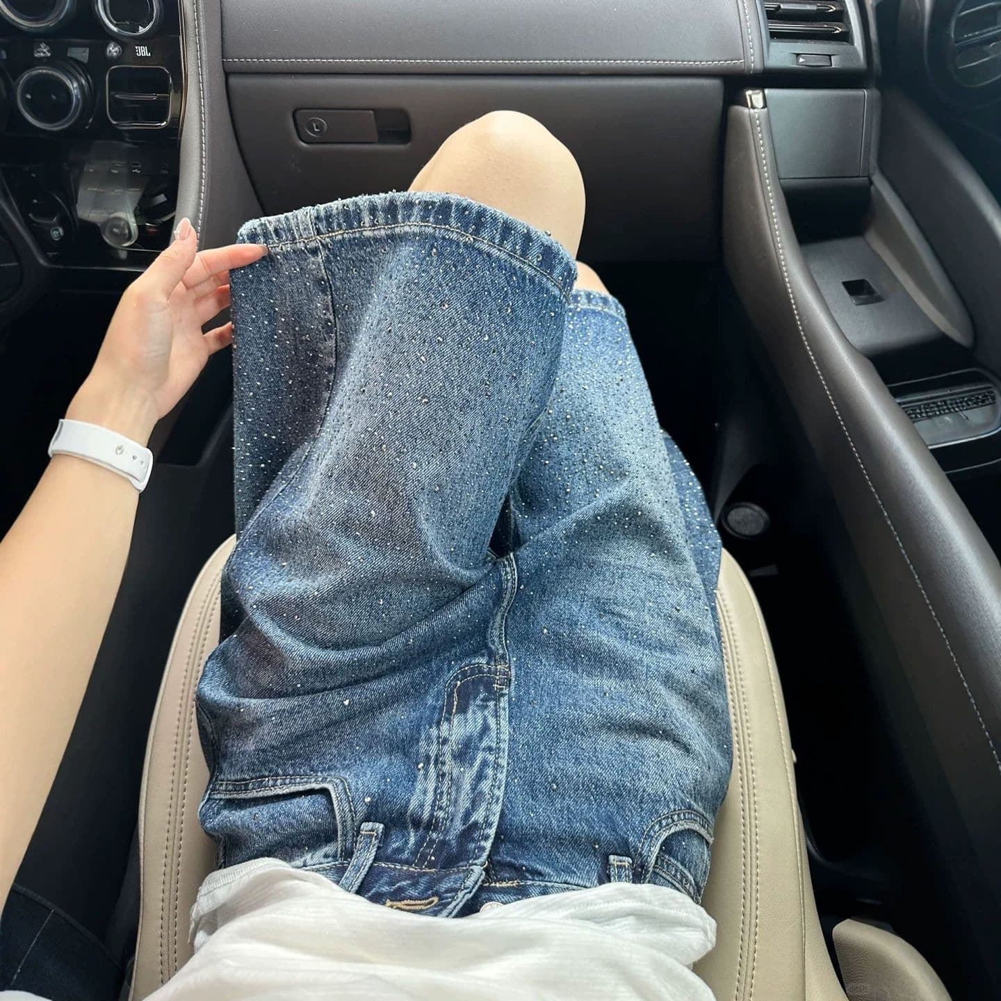 American Retro Rhinestone Five-Point Denim Shorts for Women, New Summer Style, High-Waist, Loose, Slimming, Letter Print Wide-Leg Mid-Length Shorts