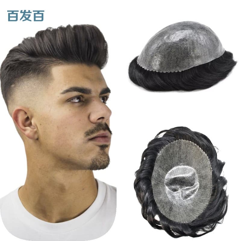 Men's Hair System Full PU Bio-Skin ISKIN Realistic Natural Summer Breathable Baldness Machine-Made Hairpiece